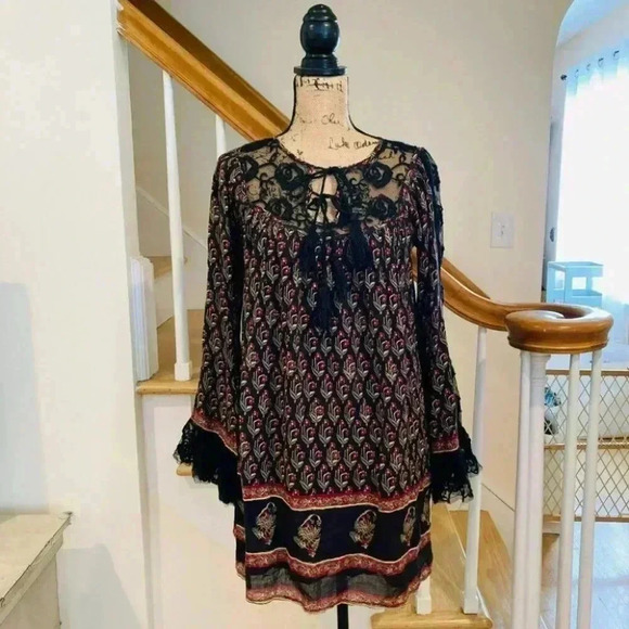 Free People Nomad Child Floral Dress Print Belle Sleeve Lace - Picture 4 of 16